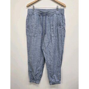Athleta Retreat Linen Ankle Pants Womens 12 Petite Blue Elastic Waist Drawstring